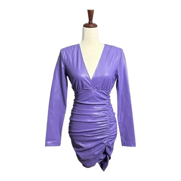 Zara | Dresses | Nwt Zara Long Sleeve Purple Faux Leather Dress Size Small  B028 | Poshmark